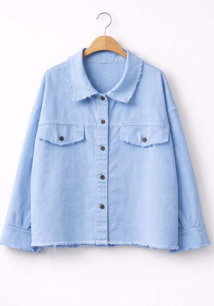 Σιέλ γυναικείο βαμβακερό jacket overshirt με κουμπιά και raw τελειώματα, μοντέρνα casual γραμμή.