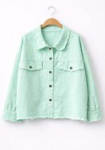 Μέντα γυναικείο βαμβακερό jacket overshirt με κουμπιά και raw τελειώματα, μοντέρνα casual γραμμή.