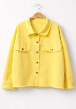 Κίτρινο γυναικείο βαμβακερό jacket overshirt με κουμπιά και raw τελειώματα, μοντέρνα casual γραμμή.