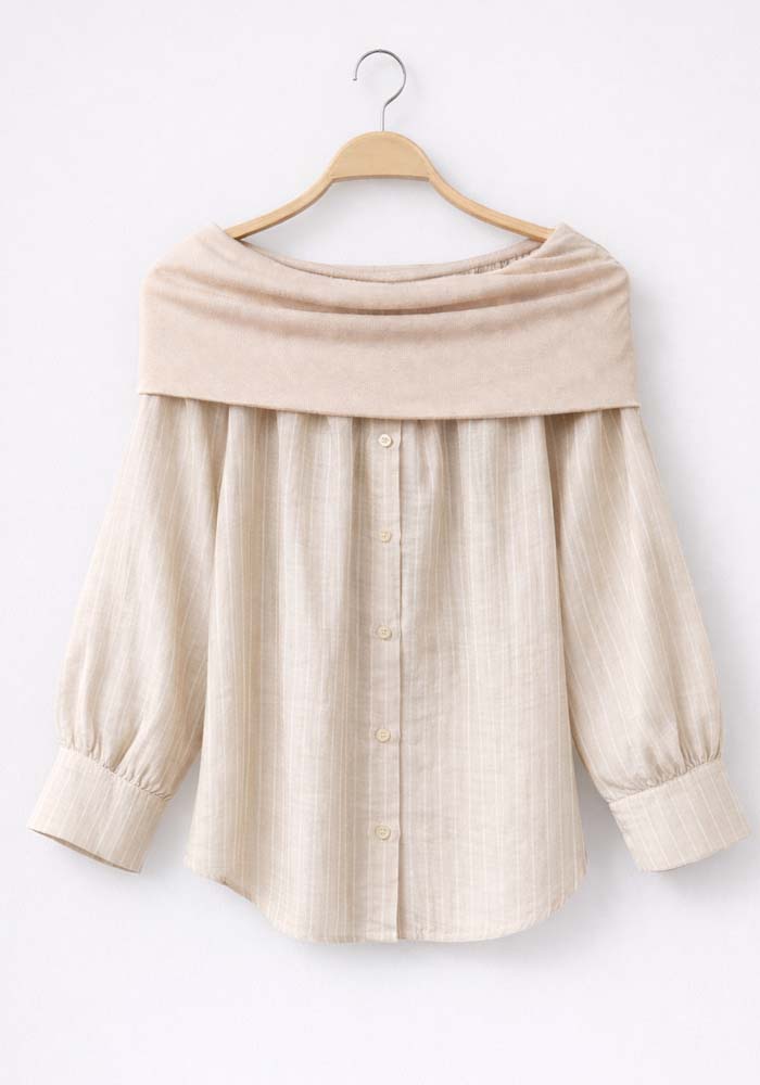 πουκαμίσα ριγέ off shoulder Νantes μπεζ