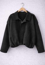 Γυναικείο suede oversized πανωφόρι Southern σε μαύρο χρώμα