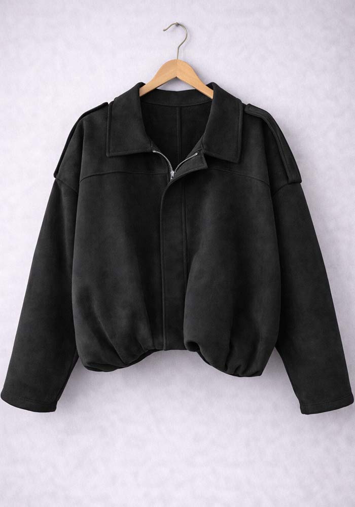 Γυναικείο suede oversized πανωφόρι Southern σε μαύρο χρώμα