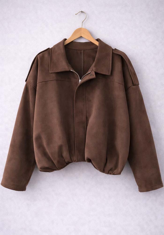 Γυναικείο suede oversized πανωφόρι Southernσε καφέ χρώμα