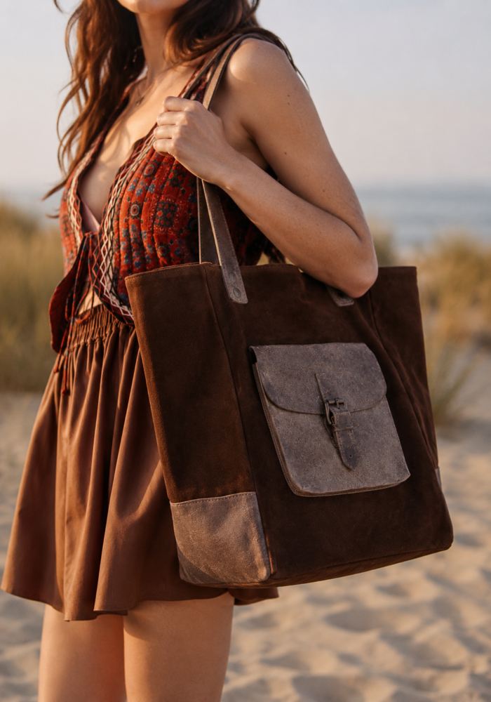 leather suede tote τσάντα Bohéme