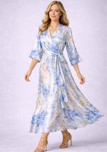 σατέν maxi floral φόρεμα Ariele σιέλ