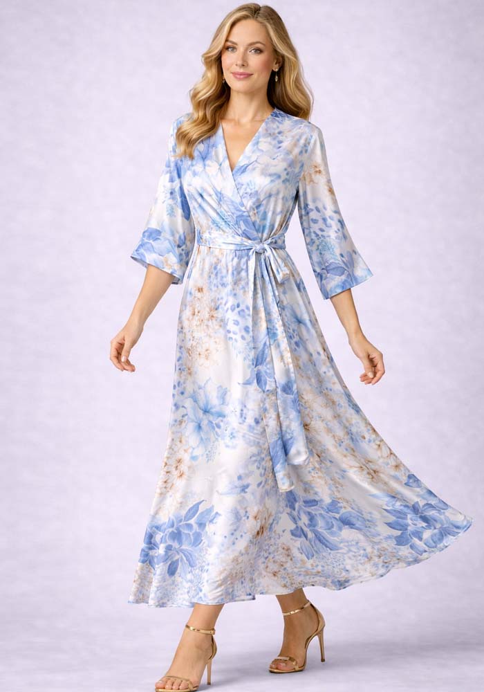 σατέν maxi floral φόρεμα Ariele σιέλ