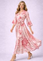 σατέν maxi floral φόρεμα Ariele ροζ