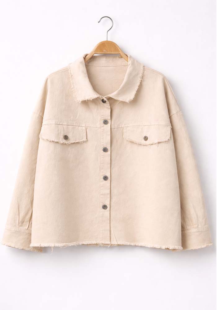 τζην μπουφάν ξέφτια Distressed μπεζ