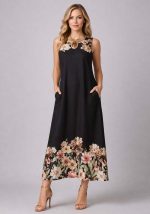 σατέν luxe φόρεμα floral border Jin μαύρο