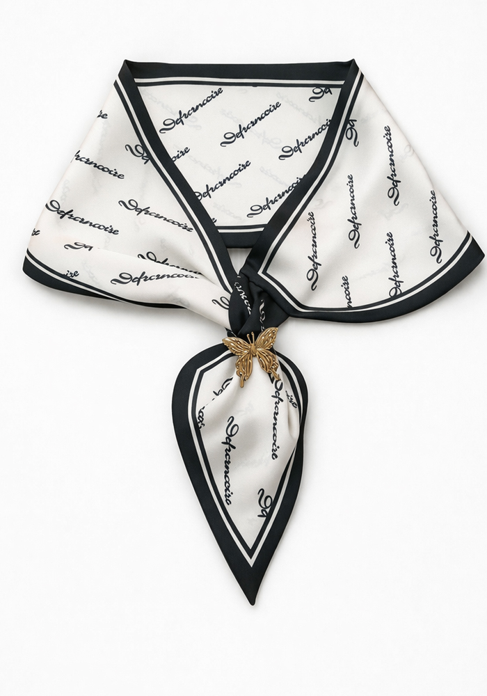 Κολιέ Trending 3 με ασπρόμαυρο φουλάρι και μεταλλική χρυσή πεταλούδα