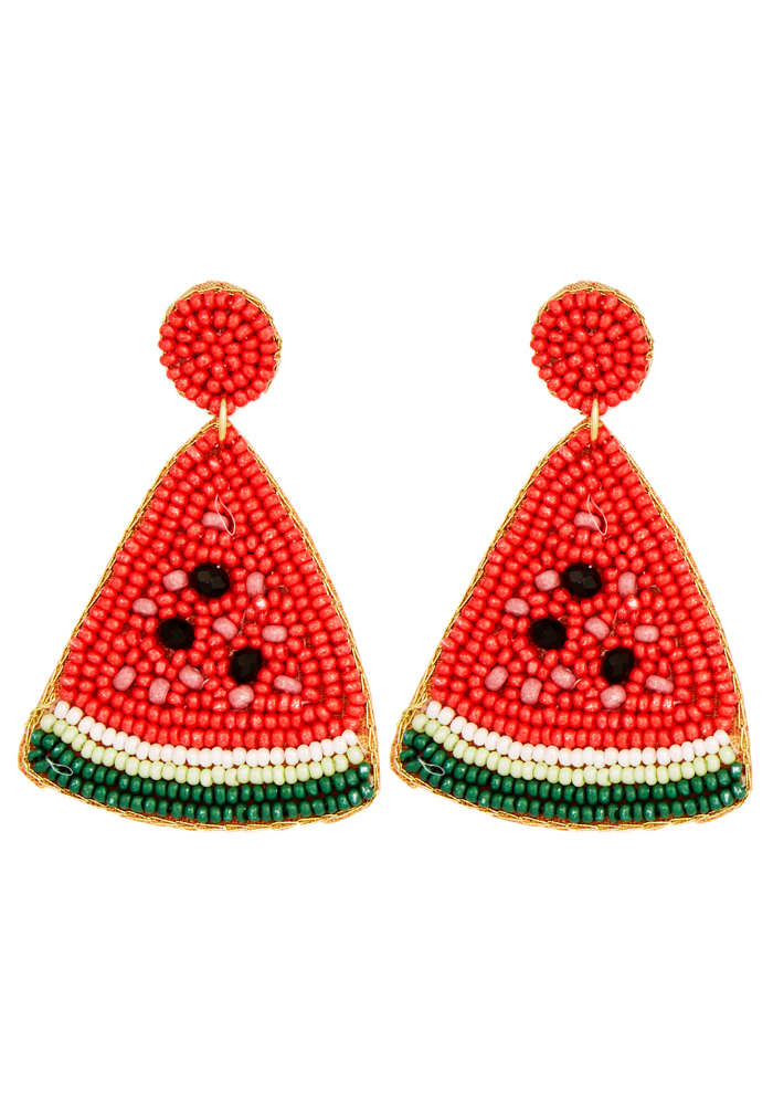 Χειροποίητα σκουλαρίκια Watermelon σε σχήμα καρπούζι από χάνδρες