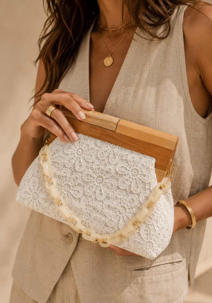 vintage lace τσάντα Madlin λευκό