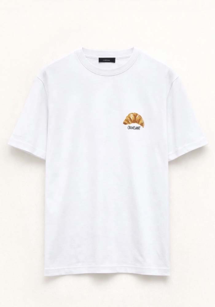 Λευκό t-shirt με croissant print και σχέδιο Parisian pastries στην πλάτη.