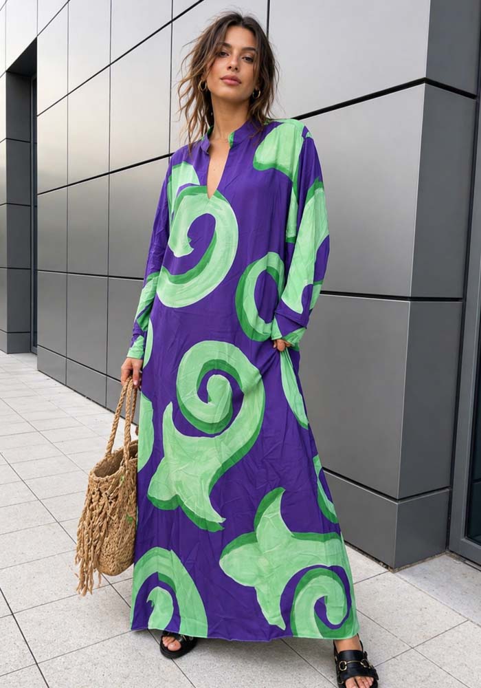 φόρεμα καφτάνι maxi cotton Madagascar μωβ