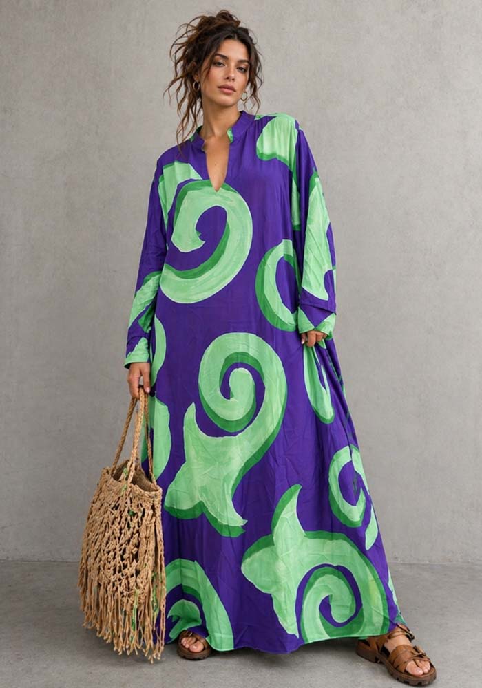 φόρεμα καφτάνι maxi cotton Madagascar μωβ