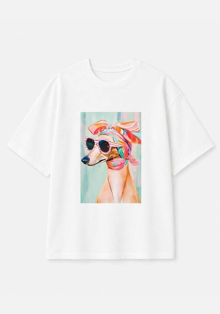 casual T-shirt Stylish Dog λευκό