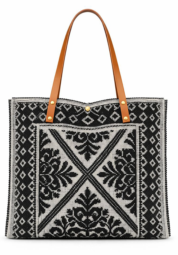 boho καλοκαιρινή υφαντή τσάντα Tunise μαύρο
