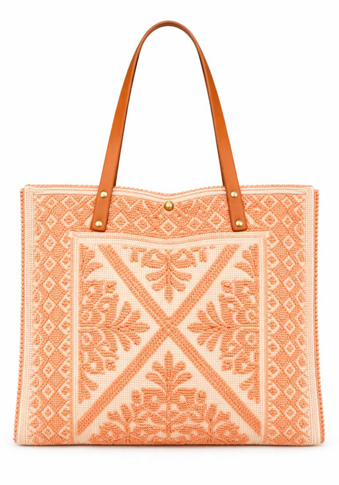 boho καλοκαιρινή υφαντή τσάντα Tunise peach