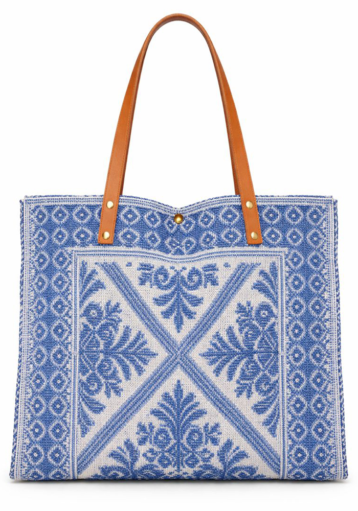 boho καλοκαιρινή υφαντή τσάντα Tunise μπλε ρουά