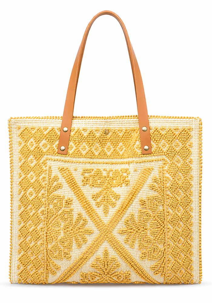 boho καλοκαιρινή υφαντή τσάντα Tunise κίτρινο