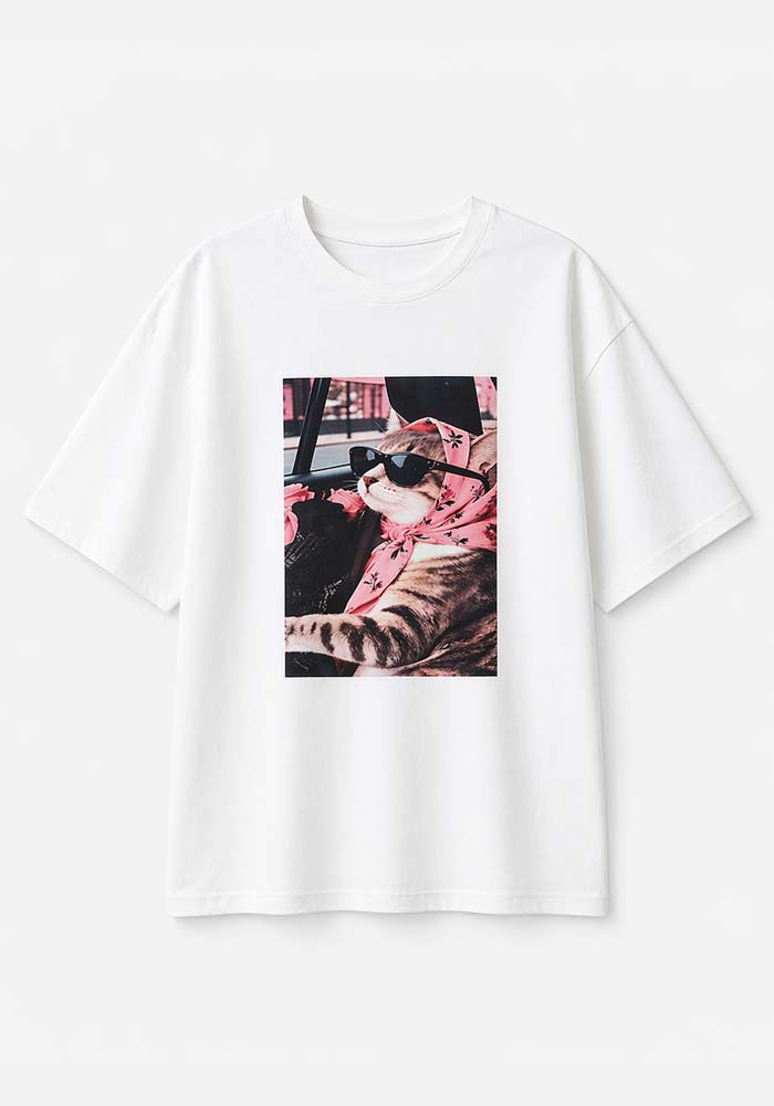 casual T-shirt Vintage Cat λευκό
