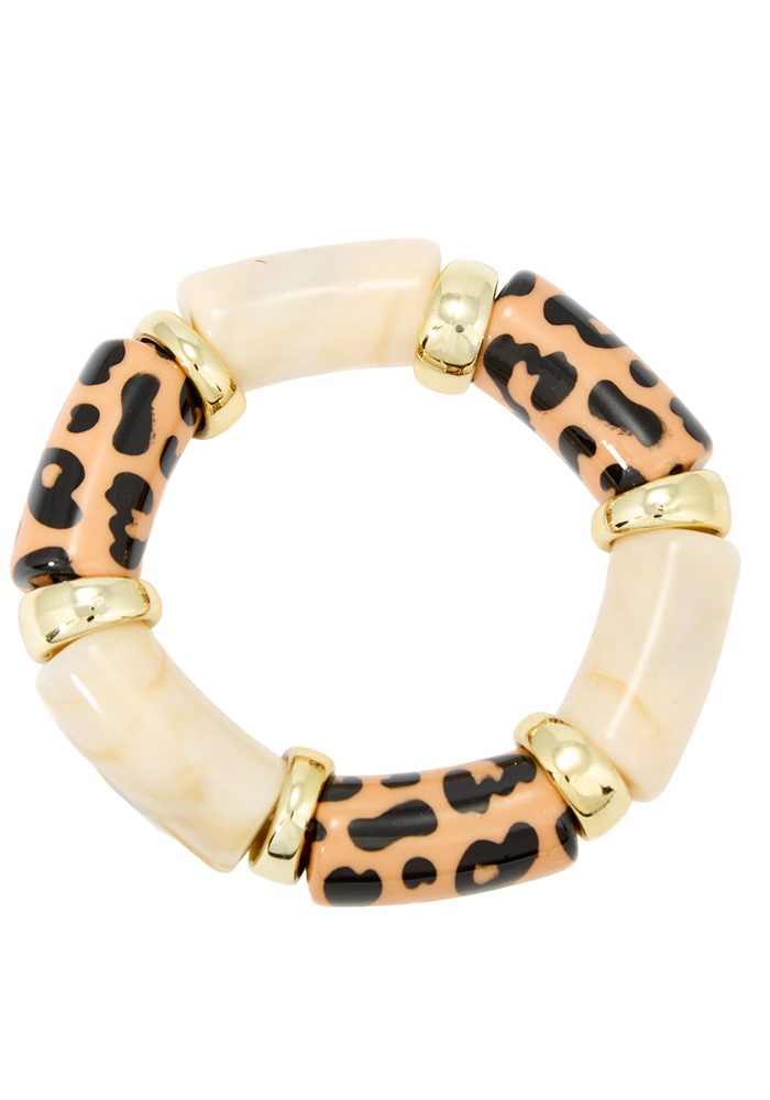 statement ελαστικό βραχιόλι animal print μπεζ