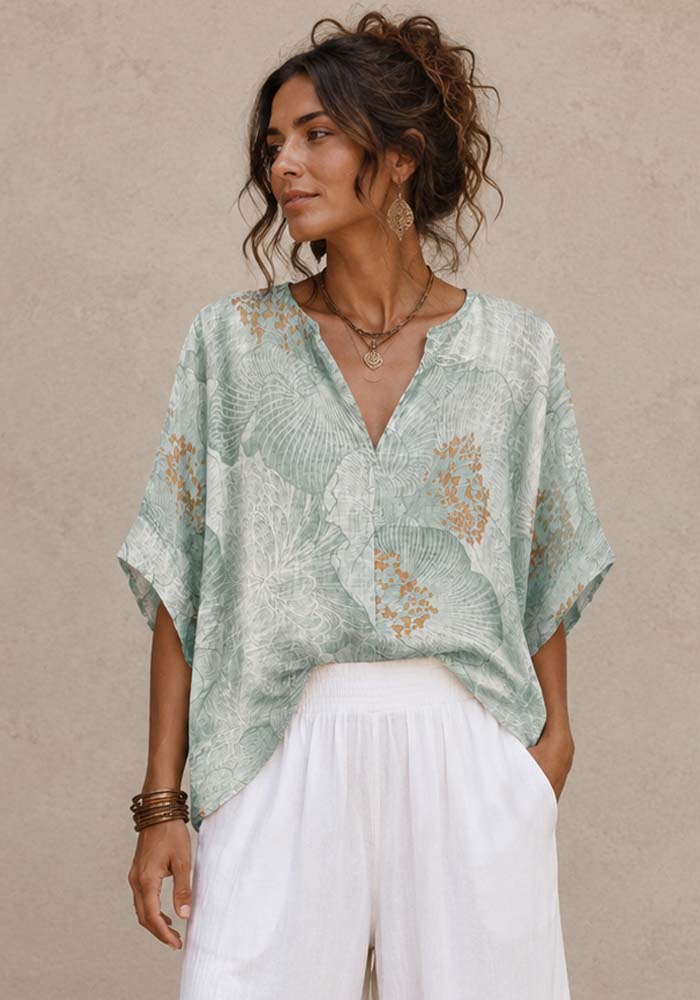 boho chic linen μπλούζα Japanesk μέντα