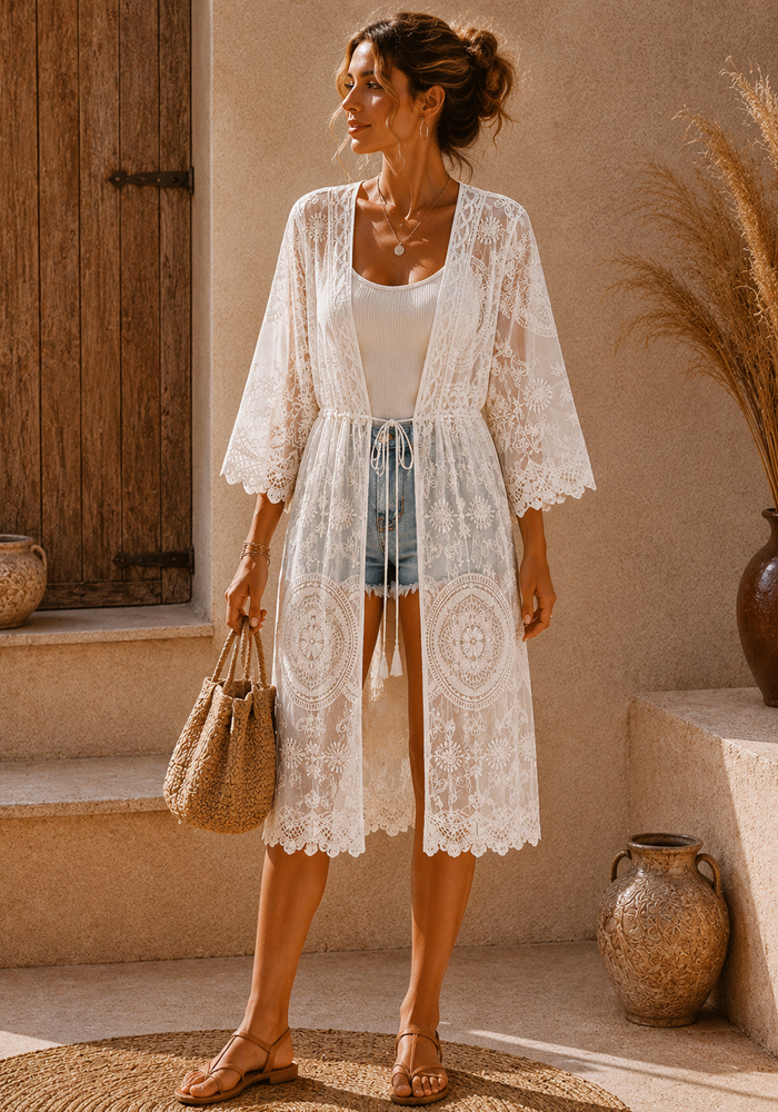 bohemian tulle kimono Tulum cream
