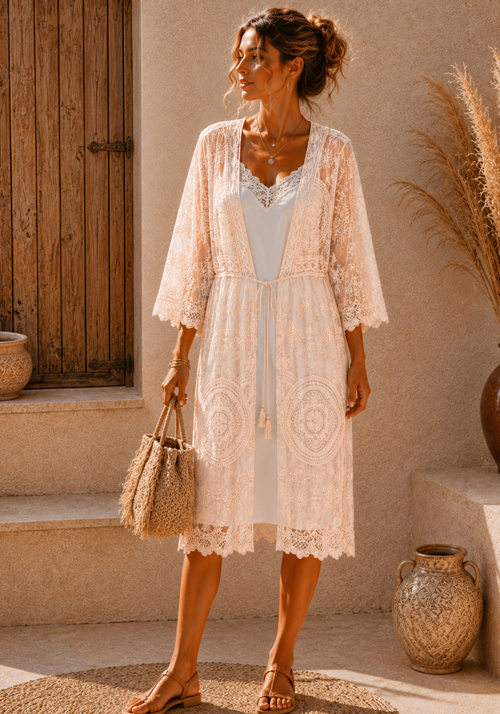 bohemian tulle kimono Tulum powder pink