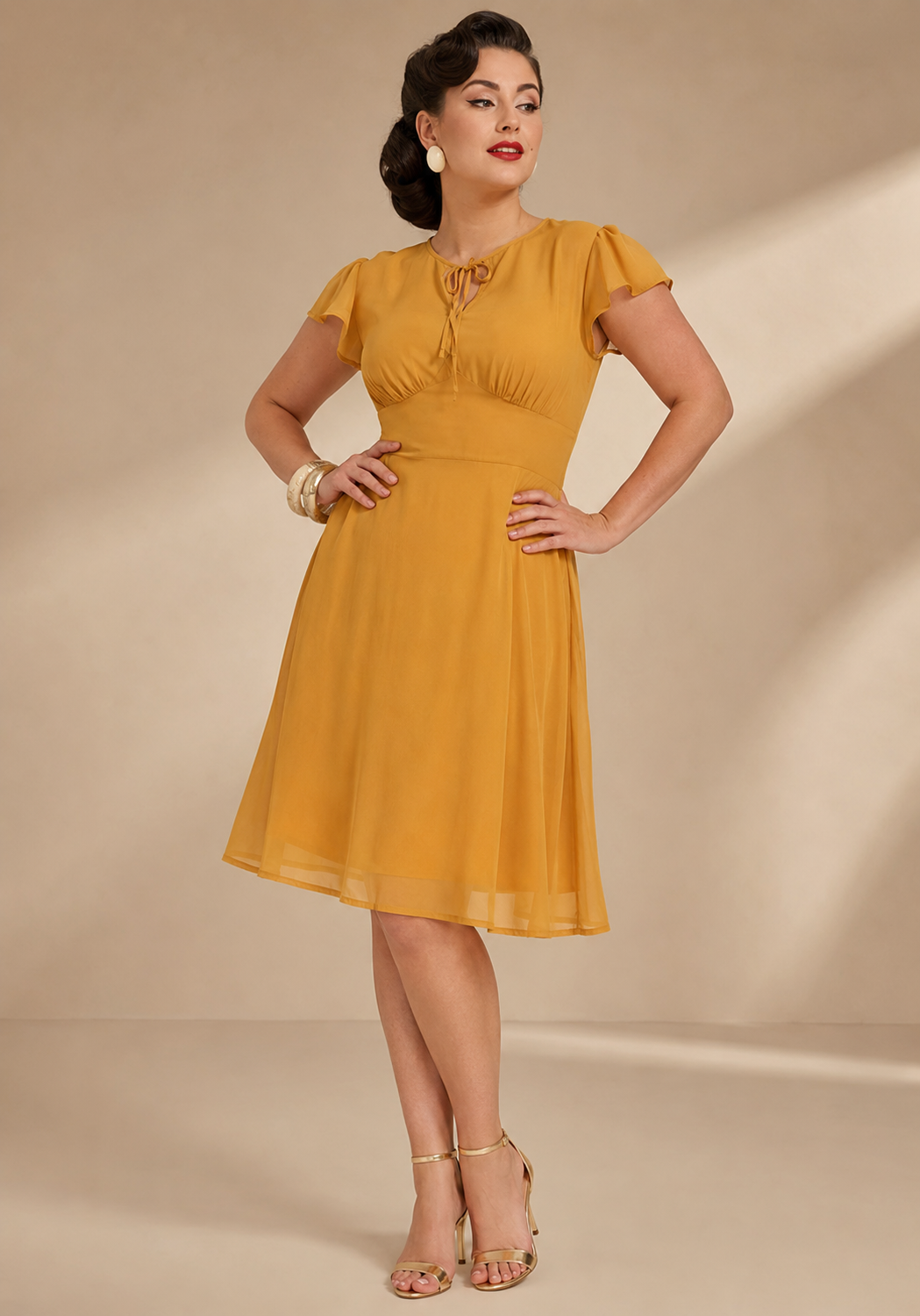 PerfectDress.gr vintage αέρινο mustard φόρεμα Flatter - 3