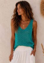 Lurex emerald πλεκτό τοπ Amanda με V λαιμόκοψη.