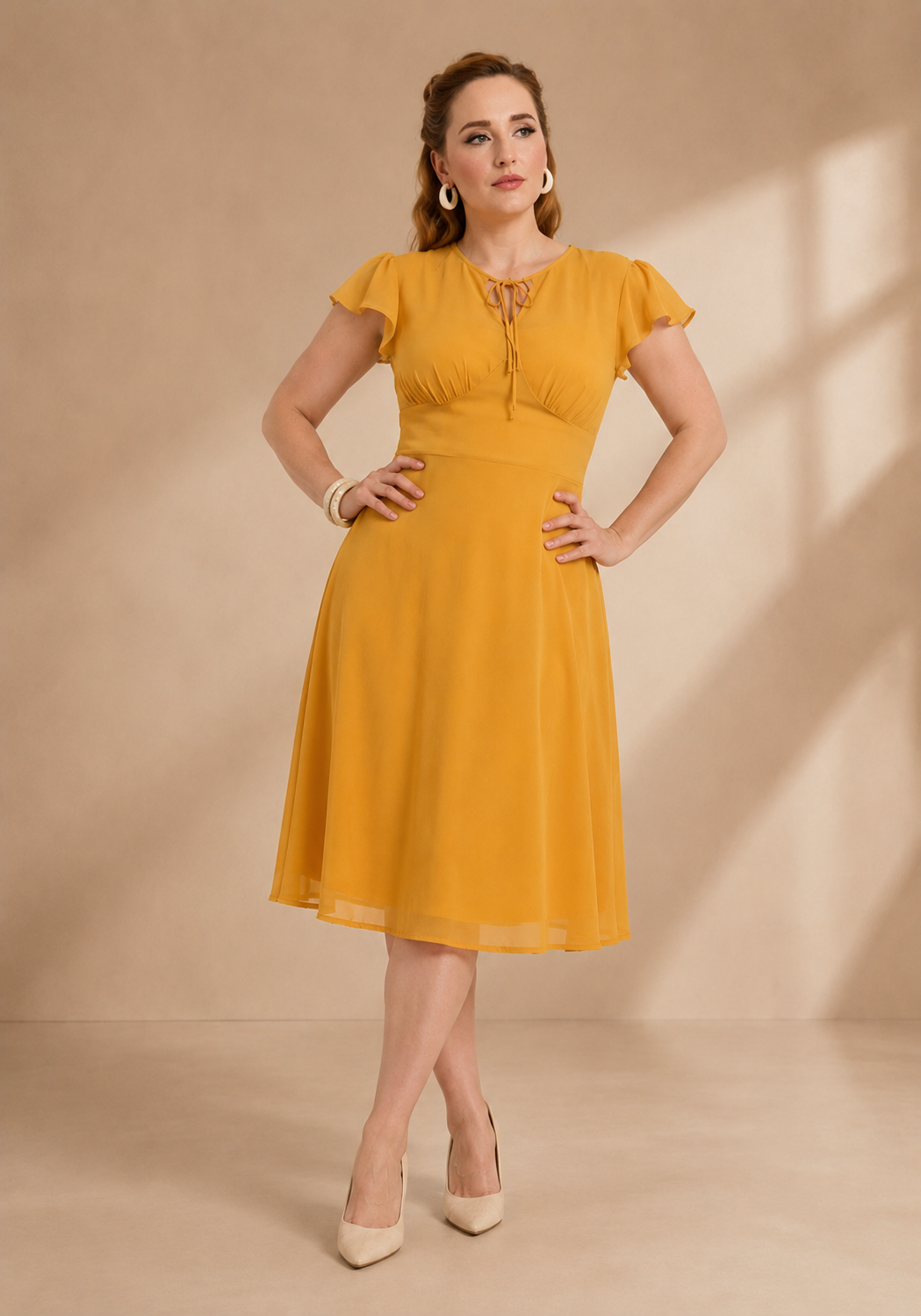 PerfectDress.gr vintage αέρινο mustard φόρεμα Flatter - 6