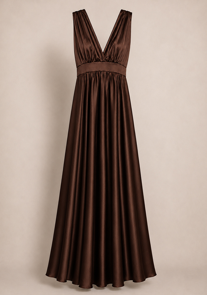 PerfectDress.gr βραδινό σατέν maxi φόρεμα Aurora καφέ - 4