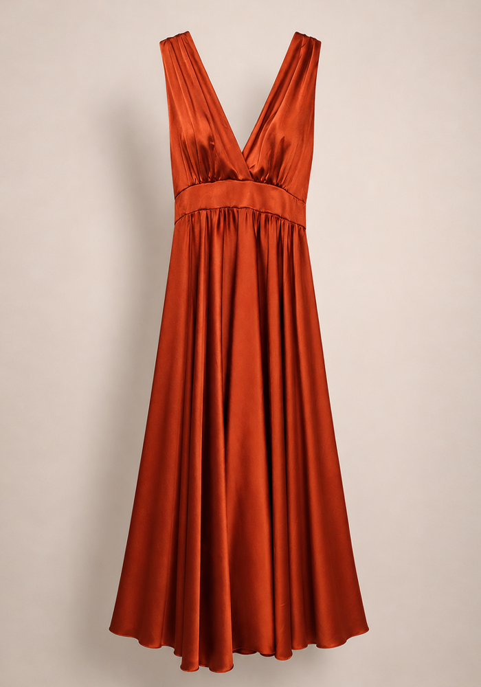 PerfectDress.gr βραδινό σατέν maxi φόρεμα Aurora κεραμιδί - 4