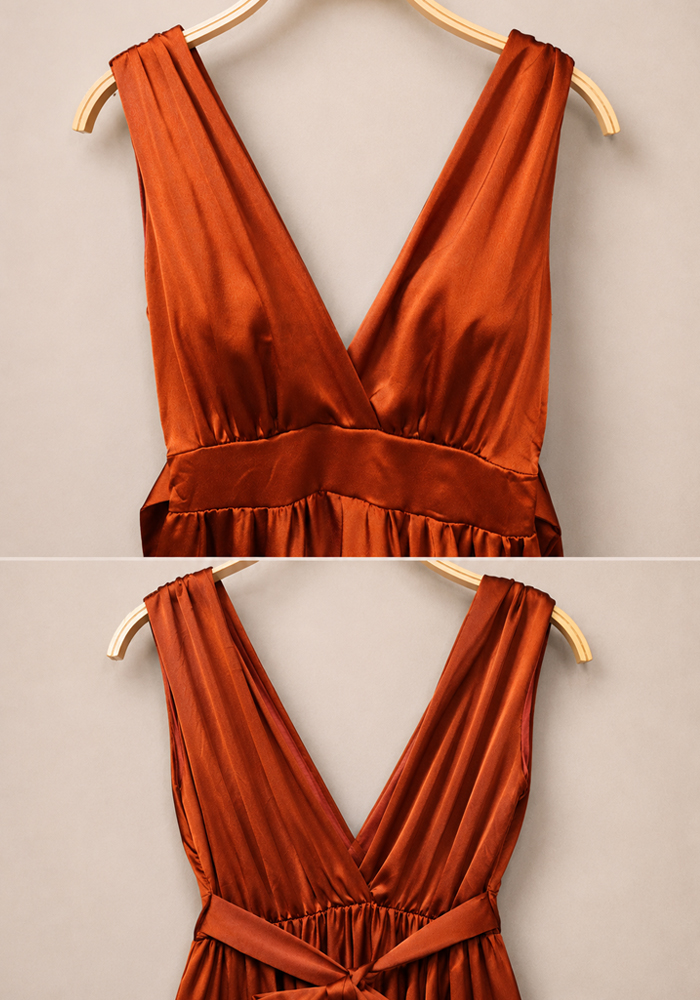 PerfectDress.gr βραδινό σατέν maxi φόρεμα Aurora κεραμιδί - 6