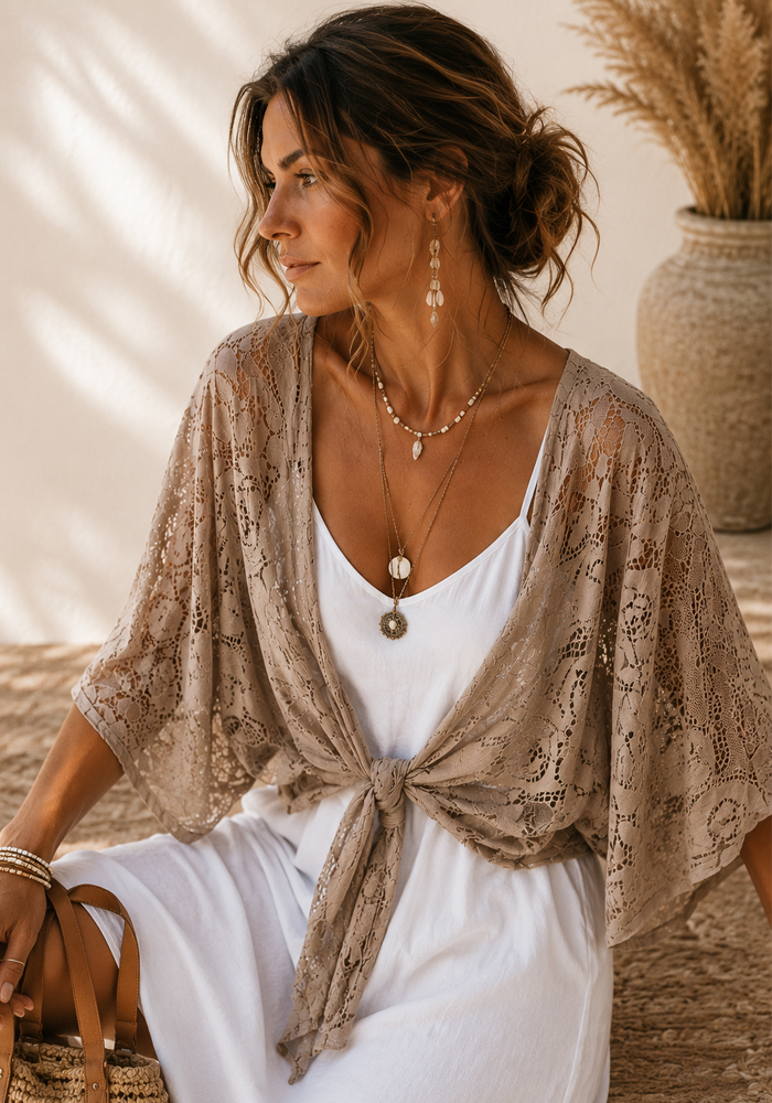 boho oversized μπολερό δαντέλα Cocoon πούρο