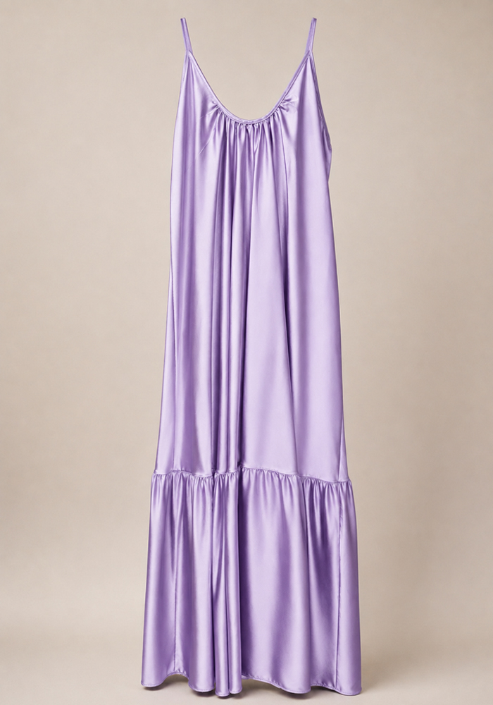 PerfectDress.gr boho chic σατέν maxi φόρεμα με βολάν Luna λιλά - 4
