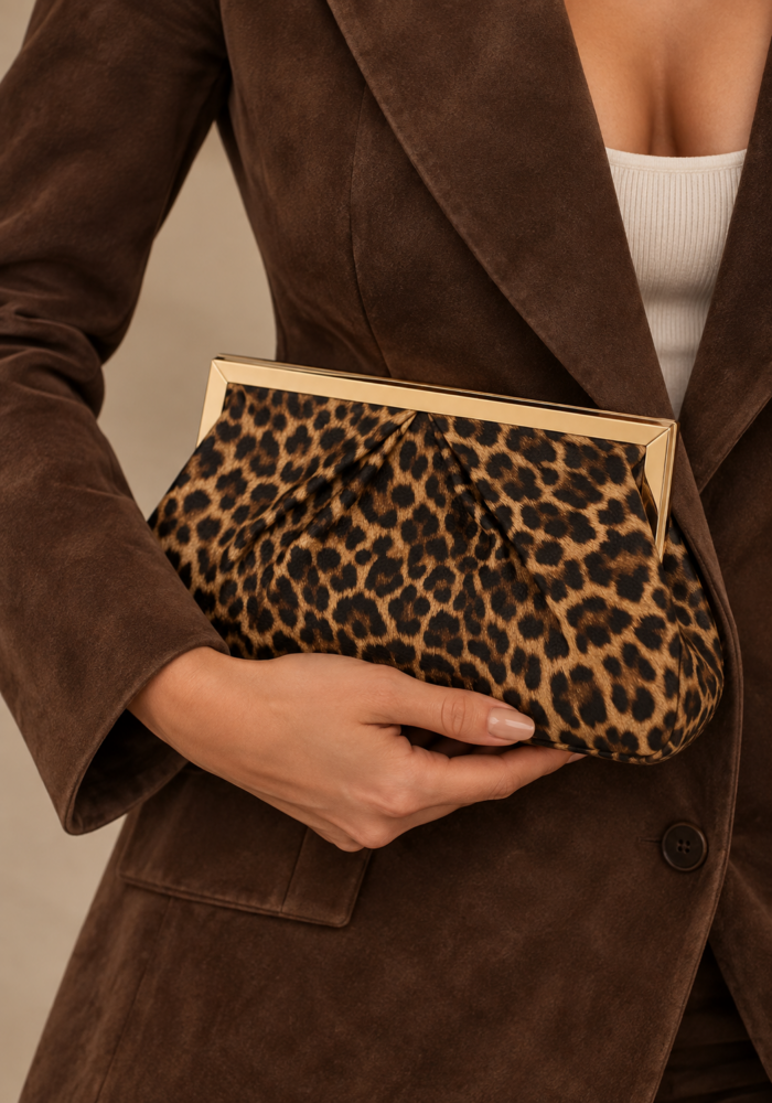 animal print τσάντα φάκελος με μεταλλικό πλαίσιο