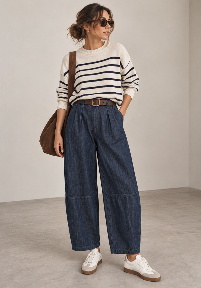 Τζην παντελόνα barrel Jay σε σκούρο μπλε denim με cropped μήκος και άνετη εφαρμογή.