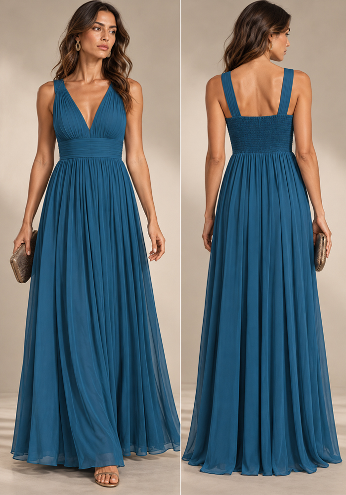 PerfectDress.gr σιφόν αέρινο βραδινό φόρεμα Daria πετρολ - 4
