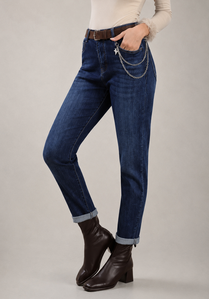 PerfectDress.gr mom fit ελαστικό τζην με ζώνη και αλυσίδα Free - 4