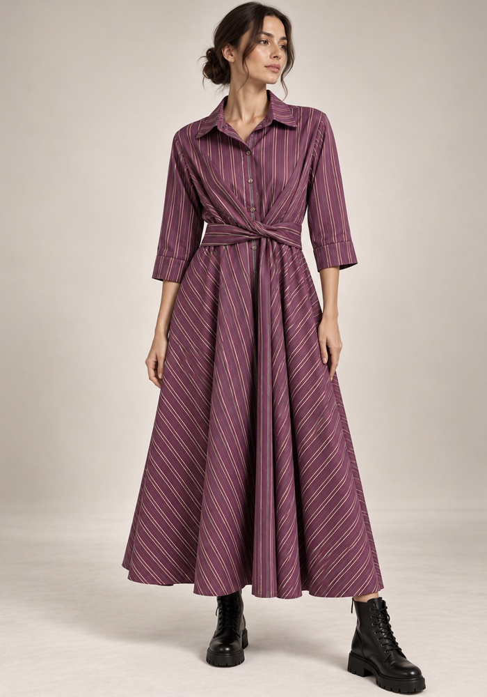 PerfectDress.gr cotton wrap maxi ριγέ φόρεμα Monica μωβ - 3