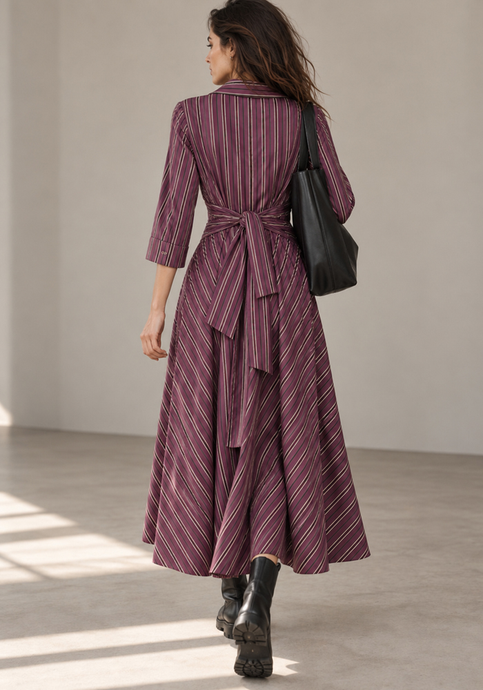 PerfectDress.gr cotton wrap maxi ριγέ φόρεμα Monica μωβ - 2