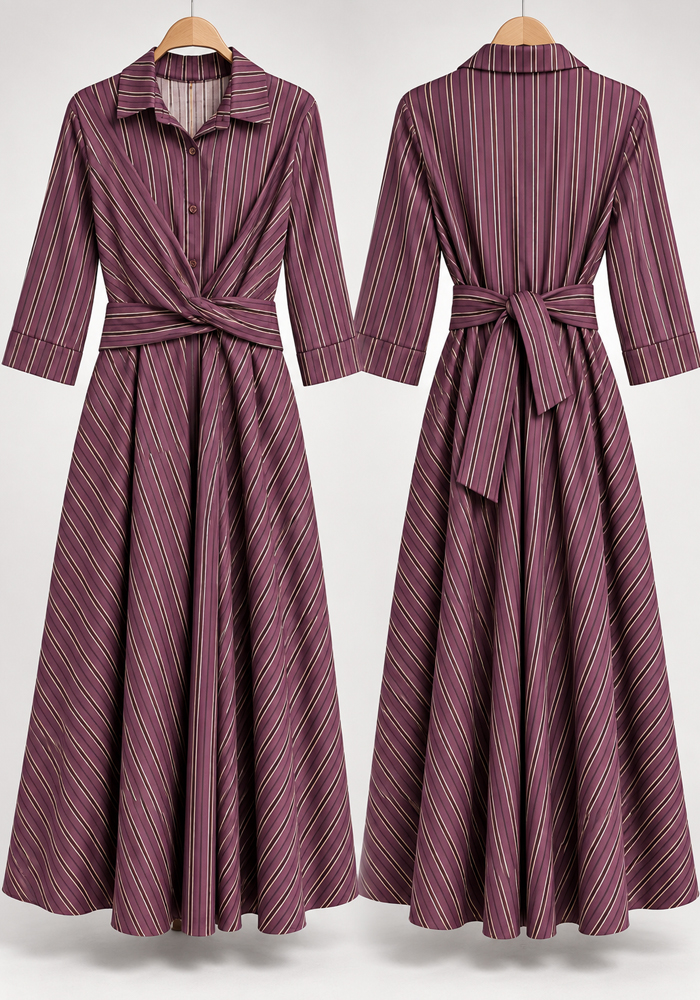 PerfectDress.gr cotton wrap maxi ριγέ φόρεμα Monica μωβ - 5
