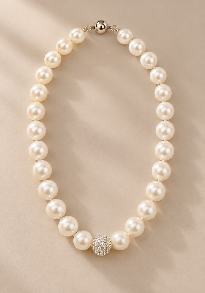 κολιέ με πέρλες & μπάλα στρας λευκό Pearl Glow