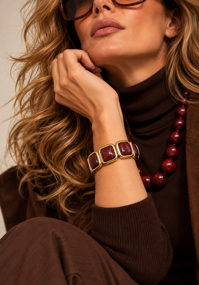 vintage chic resin βραχιόλι Burgundy Gold